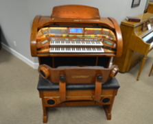 Lowrey Imperial organ, warm oak cabinet